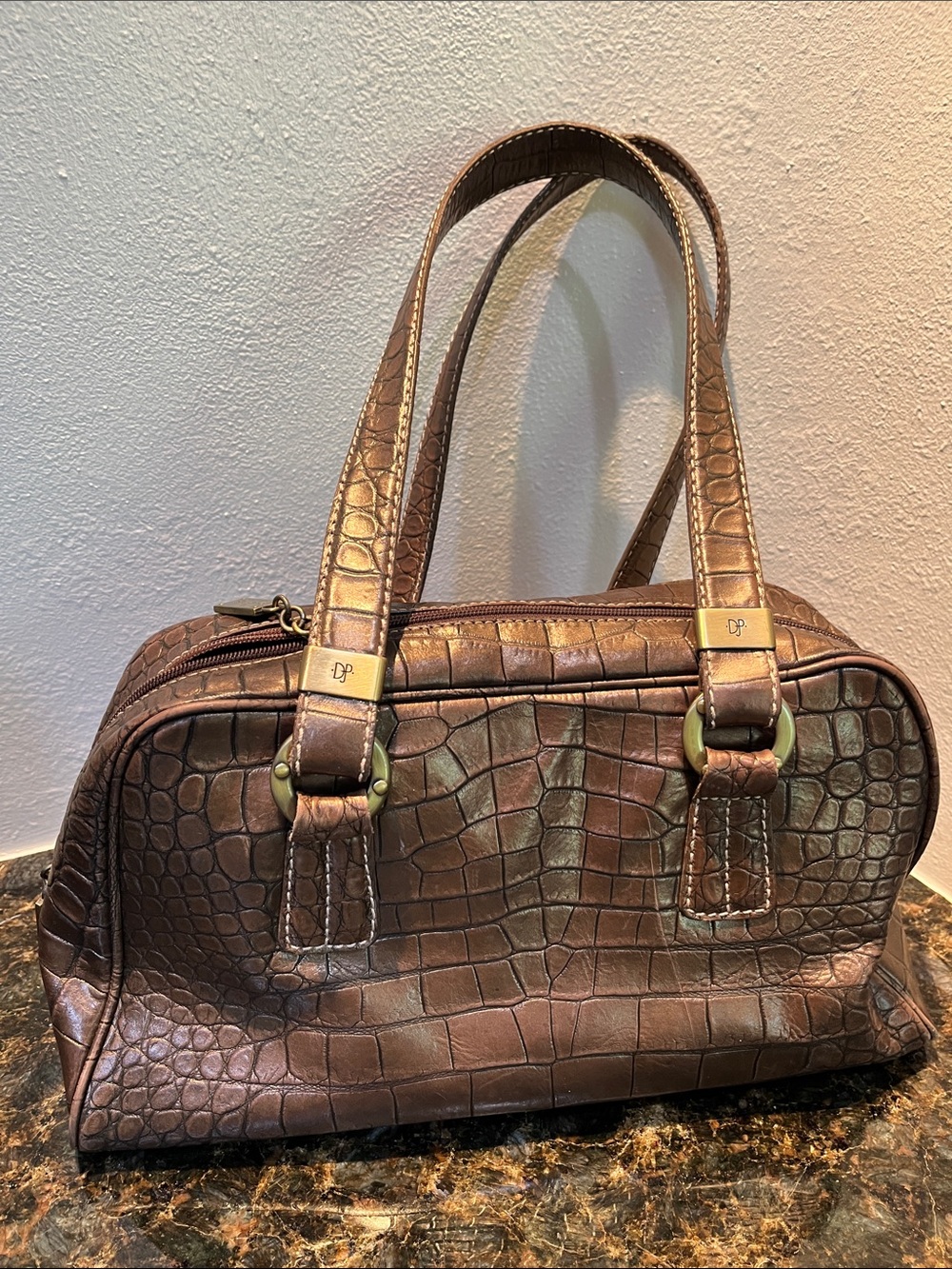 Donald J Pliner handbag. Pewter brown shoulder bag